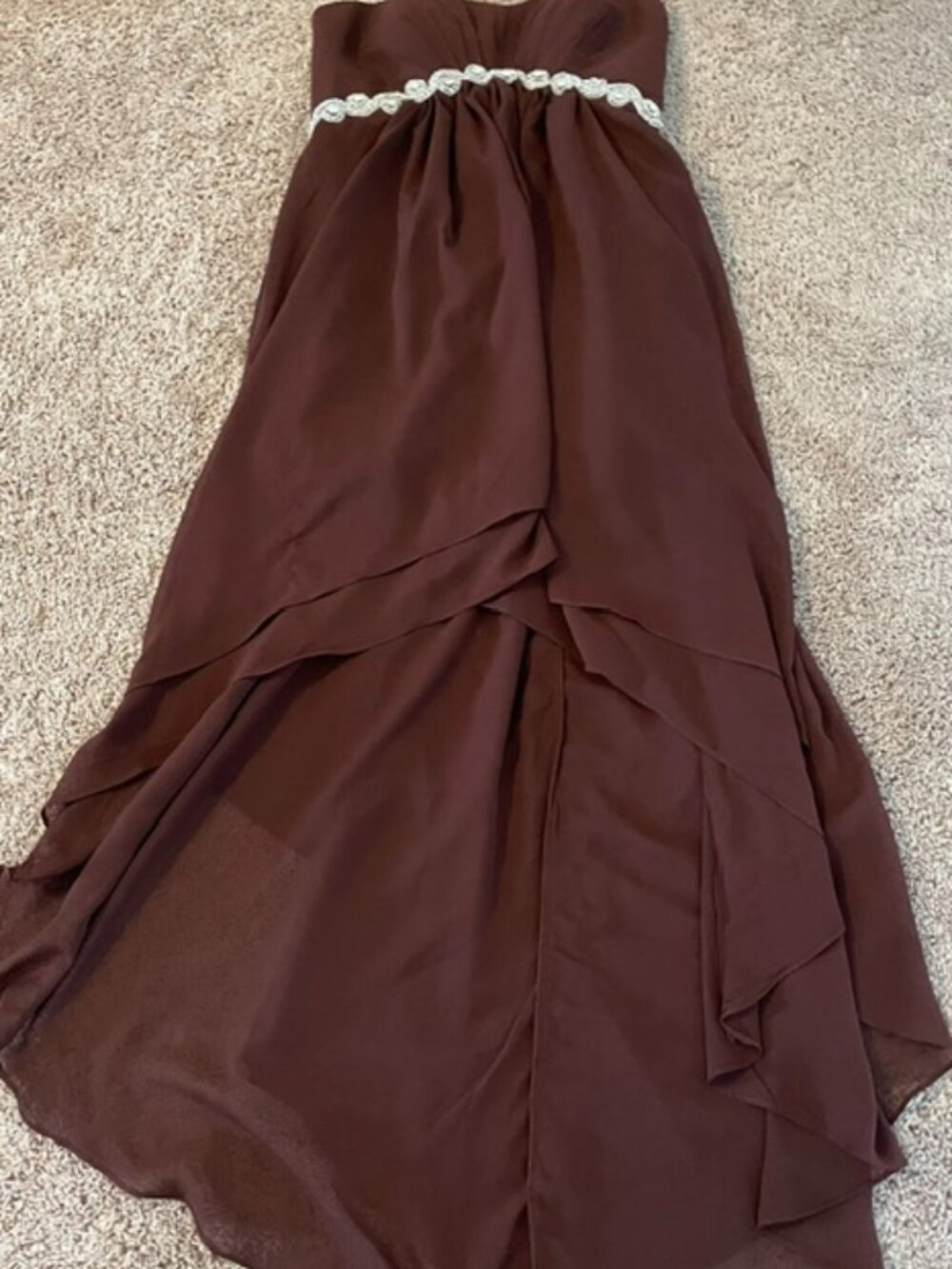 Women's Strapless Formal Dress Brown with Rhinestones Size XL